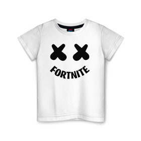 Детская футболка хлопок с принтом FORTNITE x MARSHMELLO в Екатеринбурге, 100% хлопок | круглый вырез горловины, полуприлегающий силуэт, длина до линии бедер | Тематика изображения на принте: 2019 | armor | armour | cybersport | esport | fortnite | game | llama | logo | броня | игра | киберспорт | лама | фиолетовый | фирменные цвета | фортнайт