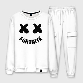 Мужской костюм хлопок с принтом FORTNITE x MARSHMELLO в Екатеринбурге, 100% хлопок | на свитшоте круглая горловина, мягкая резинка по низу. Брюки заужены к низу, на них два вида карманов: два “обычных” по бокам и два объемных, с клапанами, расположенные ниже линии бедра. Брюки с мягкой трикотажной резинкой на поясе и по низу штанин. В поясе для дополнительного комфорта — широкие завязки | 2019 | armor | armour | cybersport | esport | fortnite | game | llama | logo | броня | игра | киберспорт | лама | фиолетовый | фирменные цвета | фортнайт