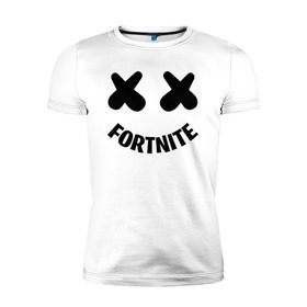 Мужская футболка премиум с принтом FORTNITE x MARSHMELLO в Екатеринбурге, 92% хлопок, 8% лайкра | приталенный силуэт, круглый вырез ворота, длина до линии бедра, короткий рукав | 2019 | armor | armour | cybersport | esport | fortnite | game | llama | logo | броня | игра | киберспорт | лама | фиолетовый | фирменные цвета | фортнайт