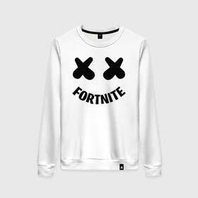 Женский свитшот хлопок с принтом FORTNITE x MARSHMELLO  в Екатеринбурге, 100% хлопок | прямой крой, круглый вырез, на манжетах и по низу широкая трикотажная резинка  | 2019 | armor | armour | cybersport | esport | fortnite | game | llama | logo | броня | игра | киберспорт | лама | фиолетовый | фирменные цвета | фортнайт