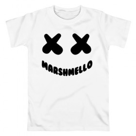 Мужская футболка хлопок с принтом MARSHMELLO в Екатеринбурге, 100% хлопок | прямой крой, круглый вырез горловины, длина до линии бедер, слегка спущенное плечо. | dj | marshmello | usa | америка | клубная музыка | маршмелло | музыка | музыкант