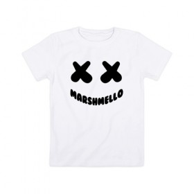 Детская футболка хлопок с принтом MARSHMELLO в Екатеринбурге, 100% хлопок | круглый вырез горловины, полуприлегающий силуэт, длина до линии бедер | dj | marshmello | usa | америка | клубная музыка | маршмелло | музыка | музыкант