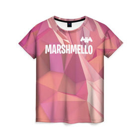 Женская футболка 3D с принтом Marshmello в Екатеринбурге, 100% полиэфир ( синтетическое хлопкоподобное полотно) | прямой крой, круглый вырез горловины, длина до линии бедер | chris comstock | electronic | joytime iii | marshmallow | marshmello | клубная | маршмелло | маршмеллоу | электронная музыка