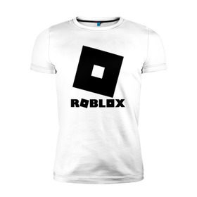 Мужская футболка премиум с принтом ROBLOX в Екатеринбурге, 92% хлопок, 8% лайкра | приталенный силуэт, круглый вырез ворота, длина до линии бедра, короткий рукав | game | gamer | logo | minecraft | roblox | simulator | игра | конструктор | лого | симулятор | строительство | фигура