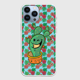 Чехол для iPhone 13 Pro Max с принтом Веселый кактус в Екатеринбурге,  |  | веселый кактус | зеленый | иголки | кактусы | колючий | летний | лето | настроение | прикольный | радостный | счастье | цветок | цветы | эмоции