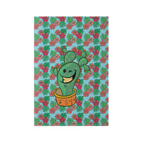 Обложка для паспорта матовая кожа с принтом Веселый кактус в Екатеринбурге, натуральная матовая кожа | размер 19,3 х 13,7 см; прозрачные пластиковые крепления | веселый кактус | зеленый | иголки | кактусы | колючий | летний | лето | настроение | прикольный | радостный | счастье | цветок | цветы | эмоции