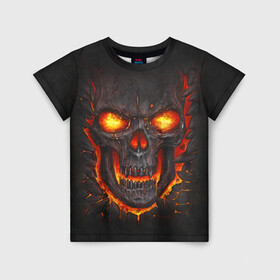 Детская футболка 3D с принтом Skull Lava в Екатеринбурге, 100% гипоаллергенный полиэфир | прямой крой, круглый вырез горловины, длина до линии бедер, чуть спущенное плечо, ткань немного тянется | dead | demon | devil | executioner | metal | punisher | rap | rock | satan | skull | swag | каратель | метал | палач | рок | скелет | череп