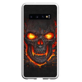 Чехол для Samsung Galaxy S10 с принтом Skull Lava в Екатеринбурге, Силикон | Область печати: задняя сторона чехла, без боковых панелей | Тематика изображения на принте: dead | demon | devil | executioner | metal | punisher | rap | rock | satan | skull | swag | каратель | метал | палач | рок | скелет | череп