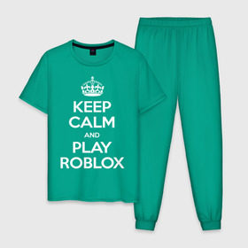 Мужская пижама хлопок с принтом Keep Calm and Play Roblox в Екатеринбурге, 100% хлопок | брюки и футболка прямого кроя, без карманов, на брюках мягкая резинка на поясе и по низу штанин
 | game | keep calm | logo | play roblox | roblox | детский | замолчи | заткнись | играй | кип калм | лого | логотип | надпись | ребенку | ребенок | роблокс