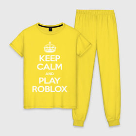 Женская пижама хлопок с принтом Keep Calm and Play Roblox в Екатеринбурге, 100% хлопок | брюки и футболка прямого кроя, без карманов, на брюках мягкая резинка на поясе и по низу штанин | game | keep calm | logo | play roblox | roblox | детский | замолчи | заткнись | играй | кип калм | лого | логотип | надпись | ребенку | ребенок | роблокс