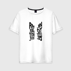 Женская футболка хлопок Oversize с принтом BTS в Екатеринбурге, 100% хлопок | свободный крой, круглый ворот, спущенный рукав, длина до линии бедер
 | bangtan boys | bt21 | bts | bts army | bts stickers | j hope | jimin | jin | jungkook | k pop | rap monster | rapmon | suga | v | бтс | корея | стикеры bts