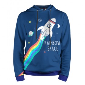 Мужская толстовка 3D с принтом Rainbow space в Екатеринбурге, 100% полиэстер | двухслойный капюшон со шнурком для регулировки, мягкие манжеты на рукавах и по низу толстовки, спереди карман-кенгуру с мягким внутренним слоем. | children | drawing | fire | flight | infinity | moon | planets | rainbow | rocket | space | stars | train | universe | wh | белый | бесконечность | вселенная | детский | звезды | космос | луна | надпись | огонь | планеты | полет | радуга | ракета | рисуно