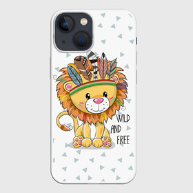 Чехол для iPhone 13 mini с принтом Wild and free. lion. в Екатеринбурге,  |  | animal | free | ki | lion | predator | toy | wild | белый | воин | грива | детский | дикий | животное | игрушка | индеец | красивый | лев | львёнок | малыш | милый | надпись | перья | повязка | раскраска | рисунок | свободный