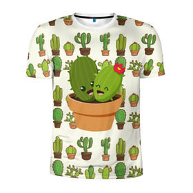 Мужская футболка 3D спортивная с принтом Прикольные кактусы в Екатеринбурге, 100% полиэстер с улучшенными характеристиками | приталенный силуэт, круглая горловина, широкие плечи, сужается к линии бедра | Тематика изображения на принте: веселый кактус | зеленый | иголки | кактусы | колючий | летний | лето | настроение | прикольный | радостный | счастье | цветок | цветы | эмоции