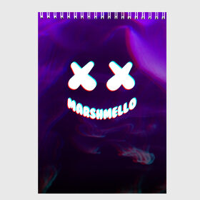 Скетчбук с принтом MARSHMELLO GLITCH в Екатеринбурге, 100% бумага
 | 48 листов, плотность листов — 100 г/м2, плотность картонной обложки — 250 г/м2. Листы скреплены сверху удобной пружинной спиралью | dj | marshmello | usa | америка | клубная музыка | маршмелло | музыка | музыкант