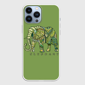 Чехол для iPhone 13 Pro Max с принтом Elephant в Екатеринбурге,  |  | african | animal | backgr | big | drawing | elephant | ethnic | flowers | graphics | heavy | ornament | pattern | trunk | tusks | wild | африканский | бивни | большой | графика | дикий | животное | зелёный | орнамент | рисунок | слон | тяжёлый | узор | фо