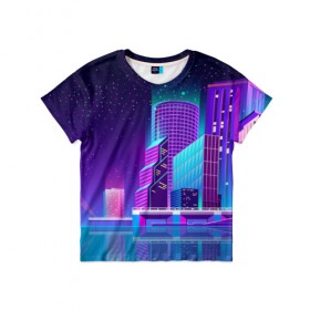 Детская футболка 3D с принтом Neon Nights в Екатеринбурге, 100% гипоаллергенный полиэфир | прямой крой, круглый вырез горловины, длина до линии бедер, чуть спущенное плечо, ткань немного тянется | Тематика изображения на принте: city | neon синтвейв | retrowave | synthwave | горо | неон | ночь | ретровейв