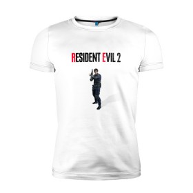 Мужская футболка премиум с принтом Resident Evil 2 : Remake (Leon Kennedy) в Екатеринбурге, 92% хлопок, 8% лайкра | приталенный силуэт, круглый вырез ворота, длина до линии бедра, короткий рукав | Тематика изображения на принте: 