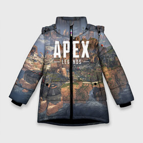 Зимняя куртка для девочек 3D с принтом APEX LEGENDS в Екатеринбурге, ткань верха — 100% полиэстер; подклад — 100% полиэстер, утеплитель — 100% полиэстер. | длина ниже бедра, удлиненная спинка, воротник стойка и отстегивающийся капюшон. Есть боковые карманы с листочкой на кнопках, утяжки по низу изделия и внутренний карман на молнии. 

Предусмотрены светоотражающий принт на спинке, радужный светоотражающий элемент на пуллере молнии и на резинке для утяжки. | apex | legend | legends | titanfall | апекс | бангалор | бладхаунд | верхушки | гибралтар | каустик | лайфлайн | легенда | легенды | ледженд | леджендс | мираж | рэйф | титанфол