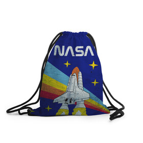 Рюкзак-мешок 3D с принтом NASA в Екатеринбурге, 100% полиэстер | плотность ткани — 200 г/м2, размер — 35 х 45 см; лямки — толстые шнурки, застежка на шнуровке, без карманов и подкладки | shuttle | space | звёзды | космос | маск | наса | ракета | шатл