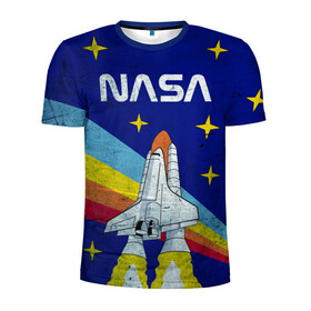 Мужская футболка 3D спортивная с принтом NASA в Екатеринбурге, 100% полиэстер с улучшенными характеристиками | приталенный силуэт, круглая горловина, широкие плечи, сужается к линии бедра | Тематика изображения на принте: shuttle | space | звёзды | космос | маск | наса | ракета | шатл