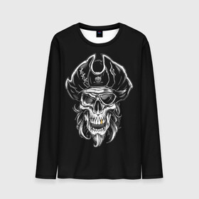 Мужской лонгслив 3D с принтом Пиратский череп в Екатеринбурге, 100% полиэстер | длинные рукава, круглый вырез горловины, полуприлегающий силуэт | Тематика изображения на принте: dead | demon | devil | executioner | metal | pirat | punisher | rap | rock | satan | sea | skull | swag | каратель | метал | море | океан | палач | пират | рок | скелет | череп