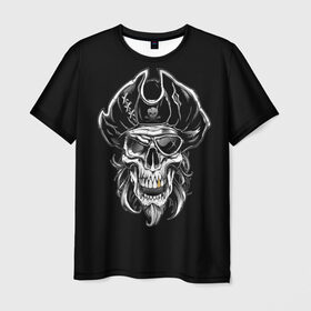 Мужская футболка 3D с принтом Пиратский череп в Екатеринбурге, 100% полиэфир | прямой крой, круглый вырез горловины, длина до линии бедер | dead | demon | devil | executioner | metal | pirat | punisher | rap | rock | satan | sea | skull | swag | каратель | метал | море | океан | палач | пират | рок | скелет | череп