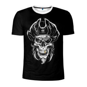 Мужская футболка 3D спортивная с принтом Пиратский череп в Екатеринбурге, 100% полиэстер с улучшенными характеристиками | приталенный силуэт, круглая горловина, широкие плечи, сужается к линии бедра | Тематика изображения на принте: dead | demon | devil | executioner | metal | pirat | punisher | rap | rock | satan | sea | skull | swag | каратель | метал | море | океан | палач | пират | рок | скелет | череп