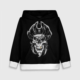 Детская толстовка 3D с принтом Пиратский череп в Екатеринбурге, 100% полиэстер | двухслойный капюшон со шнурком для регулировки, мягкие манжеты на рукавах и по низу толстовки, спереди карман-кенгуру с мягким внутренним слоем | dead | demon | devil | executioner | metal | pirat | punisher | rap | rock | satan | sea | skull | swag | каратель | метал | море | океан | палач | пират | рок | скелет | череп