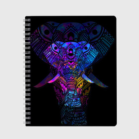 Тетрадь с принтом Слон в Екатеринбурге, 100% бумага | 48 листов, плотность листов — 60 г/м2, плотность картонной обложки — 250 г/м2. Листы скреплены сбоку удобной пружинной спиралью. Уголки страниц и обложки скругленные. Цвет линий — светло-серый
 | african | animal | big | bright | colorful | drawing | ears | elephant | ethnic | fangs | gr | ornament | pattern | trunk | африканский | большой | графика | животное | клыки | орнамент | разноцветный | рисунок | слон | трафарет | узор | уши | фон | хобот