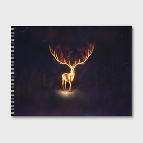 Альбом для рисования с принтом Огненный олень в Екатеринбурге, 100% бумага
 | матовая бумага, плотность 200 мг. | deer | fire | flame | horns | огонь | пламя | рога