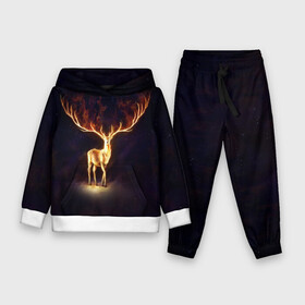 Детский костюм 3D (с толстовкой) с принтом Огненный олень в Екатеринбурге,  |  | deer | fire | flame | horns | огонь | пламя | рога