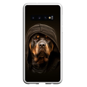 Чехол для Samsung Galaxy S10 с принтом Ротвейлер в капюшоне в Екатеринбурге, Силикон | Область печати: задняя сторона чехла, без боковых панелей | rottweiler | капюшон | молоссы | пастух | пёс | собака | щенок