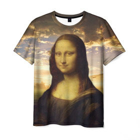 Мужская футболка 3D с принтом Мона Лиза в Екатеринбурге, 100% полиэфир | прямой крой, круглый вырез горловины, длина до линии бедер | big | арт | крупные арты | крупные принты | сумасшедшие арты