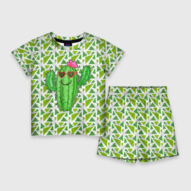 Детский костюм с шортами 3D с принтом Позитивный кактус в Екатеринбурге,  |  | веселый кактус | зеленый | иголки | кактусы | колючий | летний | лето | настроение | прикольный | радостный | счастье | цветок | цветы | эмоции
