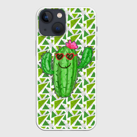 Чехол для iPhone 13 mini с принтом Позитивный кактус в Екатеринбурге,  |  | веселый кактус | зеленый | иголки | кактусы | колючий | летний | лето | настроение | прикольный | радостный | счастье | цветок | цветы | эмоции