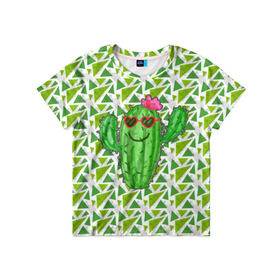Детская футболка 3D с принтом Позитивный кактус в Екатеринбурге, 100% гипоаллергенный полиэфир | прямой крой, круглый вырез горловины, длина до линии бедер, чуть спущенное плечо, ткань немного тянется | Тематика изображения на принте: веселый кактус | зеленый | иголки | кактусы | колючий | летний | лето | настроение | прикольный | радостный | счастье | цветок | цветы | эмоции