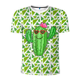 Мужская футболка 3D спортивная с принтом Позитивный кактус в Екатеринбурге, 100% полиэстер с улучшенными характеристиками | приталенный силуэт, круглая горловина, широкие плечи, сужается к линии бедра | веселый кактус | зеленый | иголки | кактусы | колючий | летний | лето | настроение | прикольный | радостный | счастье | цветок | цветы | эмоции