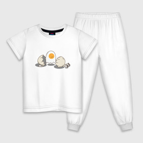 Детская пижама хлопок с принтом Soul в Екатеринбурге, 100% хлопок |  брюки и футболка прямого кроя, без карманов, на брюках мягкая резинка на поясе и по низу штанин
 | Тематика изображения на принте: белок | душа | желток | омлет | приведение | призрак | разбитый | юмор | яичко | яйцо