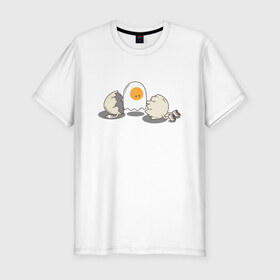 Мужская футболка премиум с принтом Soul в Екатеринбурге, 92% хлопок, 8% лайкра | приталенный силуэт, круглый вырез ворота, длина до линии бедра, короткий рукав | белок | душа | желток | омлет | приведение | призрак | разбитый | юмор | яичко | яйцо