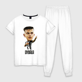 Женская пижама хлопок с принтом Dybala в Екатеринбурге, 100% хлопок | брюки и футболка прямого кроя, без карманов, на брюках мягкая резинка на поясе и по низу штанин | champion | cr7 | cristiano | game | goal | italy | juventus | madrid | real | ronaldo | spain | team | буффон | гол | дибала | золотой мяч | игрок | испания | италия | криштиану | мадрид | португалия | реал | роналду | спорт | тренер | футбол | 