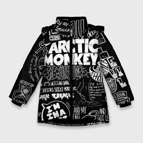 Зимняя куртка для девочек 3D с принтом Arctic Monkeys в Екатеринбурге, ткань верха — 100% полиэстер; подклад — 100% полиэстер, утеплитель — 100% полиэстер. | длина ниже бедра, удлиненная спинка, воротник стойка и отстегивающийся капюшон. Есть боковые карманы с листочкой на кнопках, утяжки по низу изделия и внутренний карман на молнии. 

Предусмотрены светоотражающий принт на спинке, радужный светоотражающий элемент на пуллере молнии и на резинке для утяжки. | arctic monkeys | алекс тёрнер | арктик манкиз | группы | джейми кук | инди | музыка | мэтт хелдерс | ник омэлли | постпанк | рок