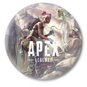 Значок с принтом APEX Legends в Екатеринбурге,  металл | круглая форма, металлическая застежка в виде булавки | Тематика изображения на принте: 2 | 2019 | 3 | apex | game | legends | titanfall | игра | титанфолл