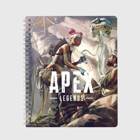 Тетрадь с принтом APEX Legends в Екатеринбурге, 100% бумага | 48 листов, плотность листов — 60 г/м2, плотность картонной обложки — 250 г/м2. Листы скреплены сбоку удобной пружинной спиралью. Уголки страниц и обложки скругленные. Цвет линий — светло-серый
 | 2 | 2019 | 3 | apex | game | legends | titanfall | игра | титанфолл