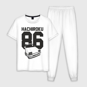 Мужская пижама хлопок с принтом Toyota AE86 Hachiroku в Екатеринбурге, 100% хлопок | брюки и футболка прямого кроя, без карманов, на брюках мягкая резинка на поясе и по низу штанин
 | ae86 hachiroku | hachiroku | toyota | toyota ae86 | toyota ae86 hachiroku | хачироку