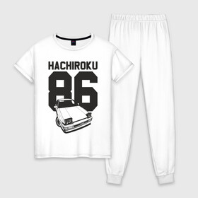Женская пижама хлопок с принтом Toyota AE86 Hachiroku в Екатеринбурге, 100% хлопок | брюки и футболка прямого кроя, без карманов, на брюках мягкая резинка на поясе и по низу штанин | ae86 hachiroku | hachiroku | toyota | toyota ae86 | toyota ae86 hachiroku | хачироку