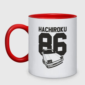 Кружка двухцветная с принтом Toyota AE86 Hachiroku в Екатеринбурге, керамика | объем — 330 мл, диаметр — 80 мм. Цветная ручка и кайма сверху, в некоторых цветах — вся внутренняя часть | ae86 hachiroku | hachiroku | toyota | toyota ae86 | toyota ae86 hachiroku | хачироку