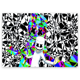 Поздравительная открытка с принтом Marshmello в Екатеринбурге, 100% бумага | плотность бумаги 280 г/м2, матовая, на обратной стороне линовка и место для марки
 | alone | beautiful now | disc | dj | jockey | marshmallow | американский | диджей | дискотека | маршмэллоу | продюсер