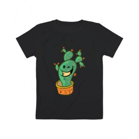 Детская футболка хлопок с принтом Веселый кактус в Екатеринбурге, 100% хлопок | круглый вырез горловины, полуприлегающий силуэт, длина до линии бедер | Тематика изображения на принте: 