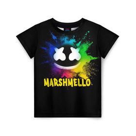 Детская футболка 3D с принтом Marshmello в Екатеринбурге, 100% гипоаллергенный полиэфир | прямой крой, круглый вырез горловины, длина до линии бедер, чуть спущенное плечо, ткань немного тянется | alone | beautiful now | disc | dj | jockey | marshmallow | американский | диджей | дискотека | маршмэллоу | продюсер